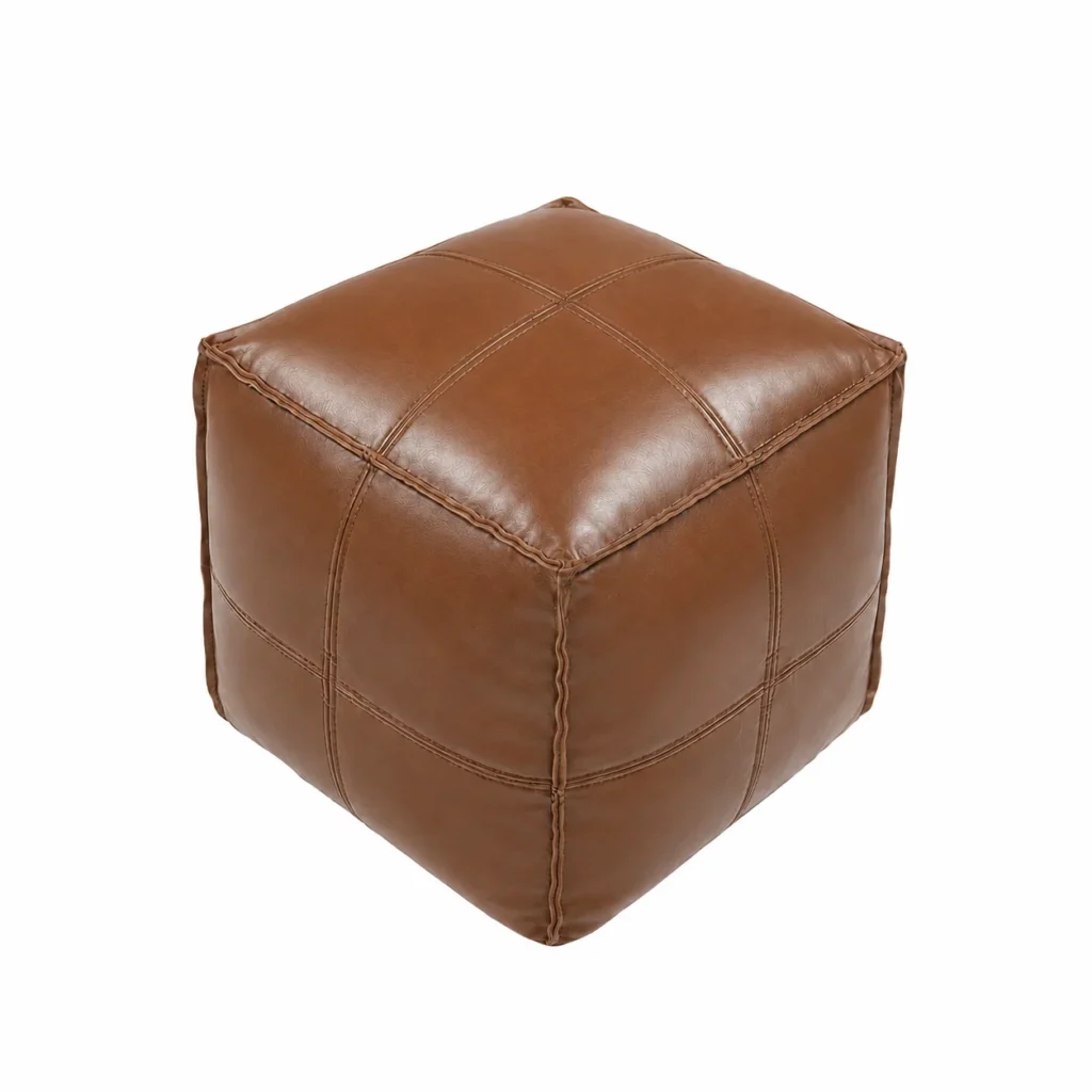Brown Stow and Sit cube ottoman cover shown filled for display